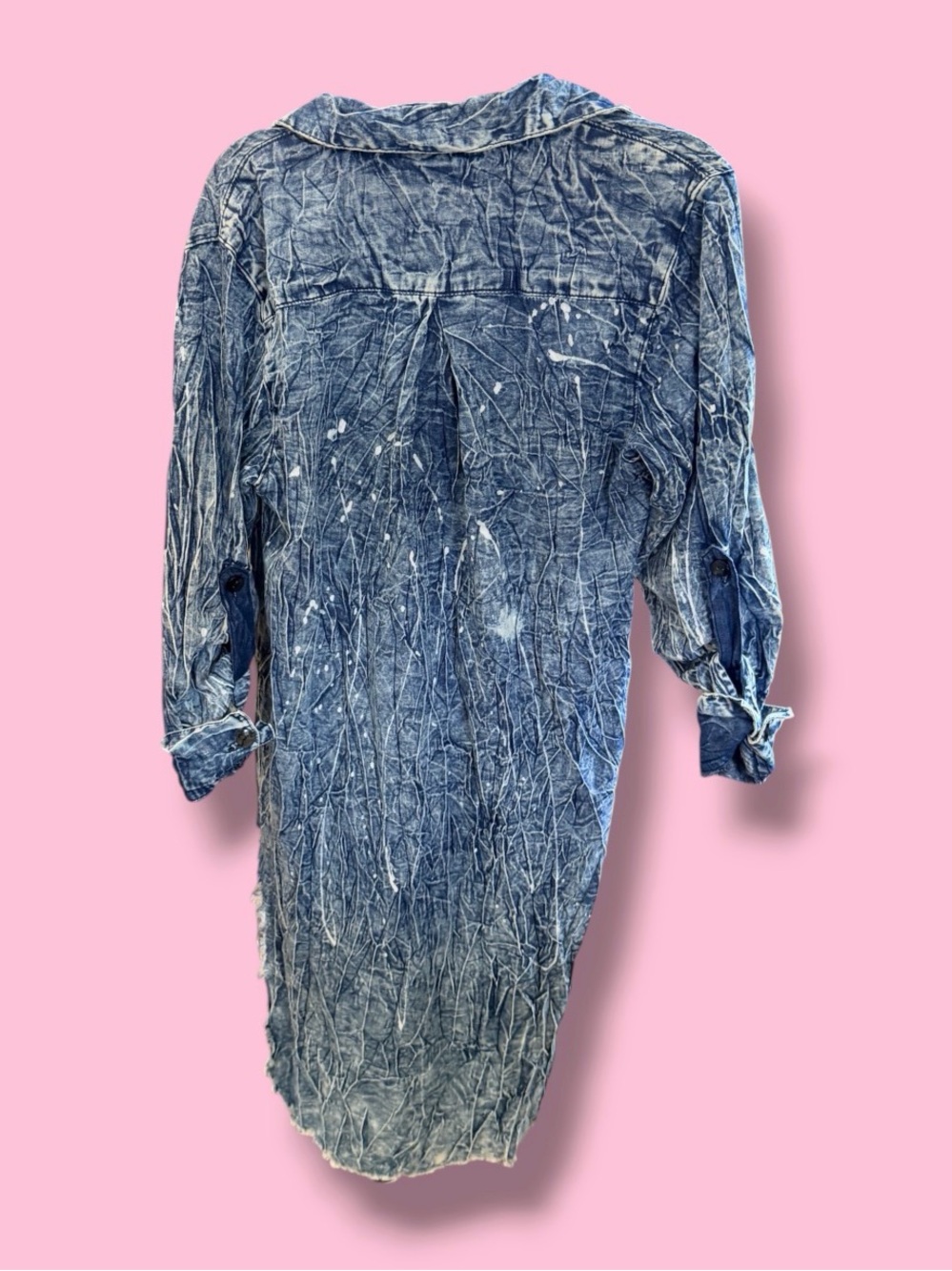 Thrill Crinkled Acid-Wash Denim Shirt Dress in Blue - Picture 2 of 5